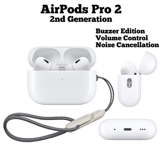 AirPods Pro 2nd Generation, Buzzer Edition, Volume Control ANC { Active Noise Cancellation} Pop-Up Feature- Wireless Charging Supported { Premium Quality } High Bass Super Sound Quality